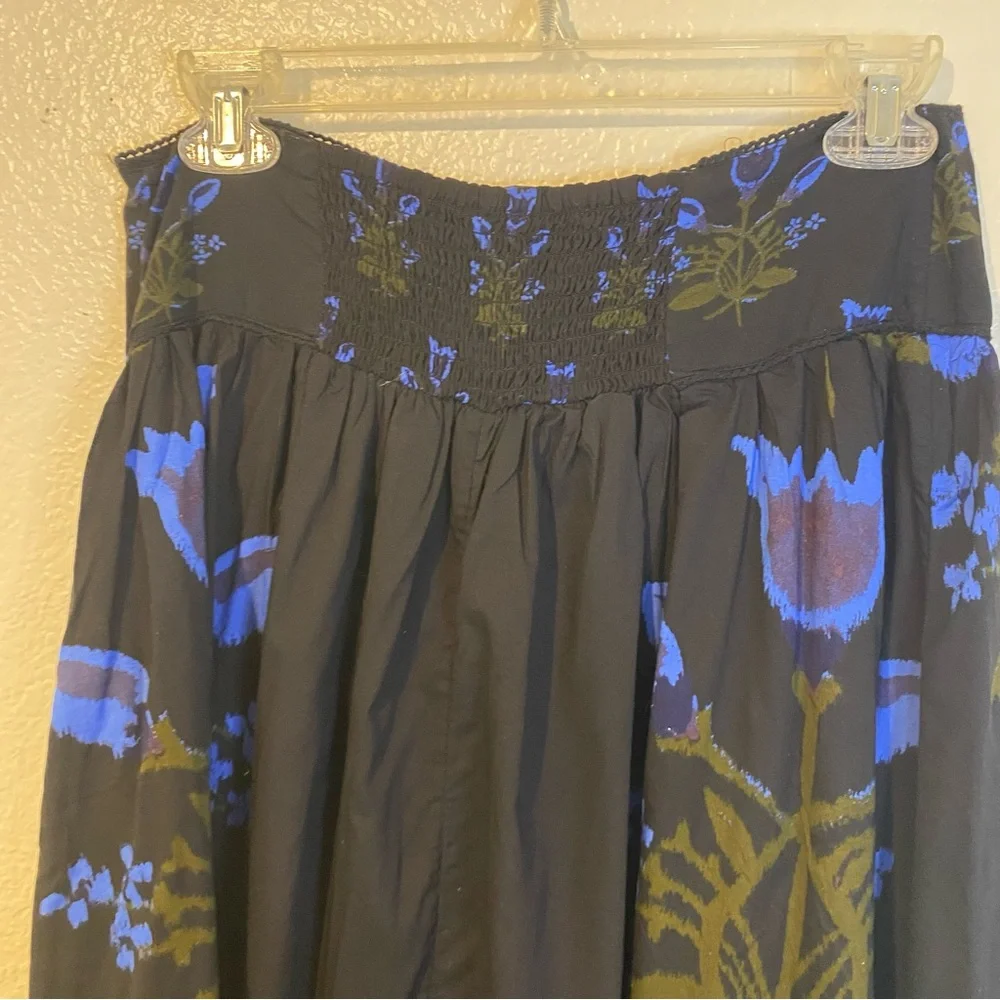 Free People Black Maxi Skirt with Blue & Olive Floral Print